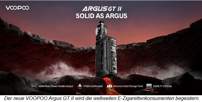 VOOPOO stellt seinen neuen Argus GT II Mod vor, der E-Zigaretten-Nutzer mit exzellentem Vaping-Erlebnis und exquisitem Design begeistert